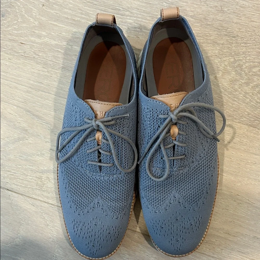Cole Haan Gray Knit Leather Trim Oxford Sneakers